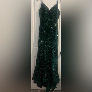 Velvet Spaghetti Straps V Neck Sequin Evening Gown Sparkly Prom Dress size 10_12